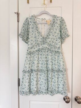 Altar'd State Light Blue and White Floral Ruffle Mini Dress
